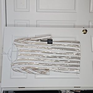 Lulu's 3/4 sleeve white and gold mini dress